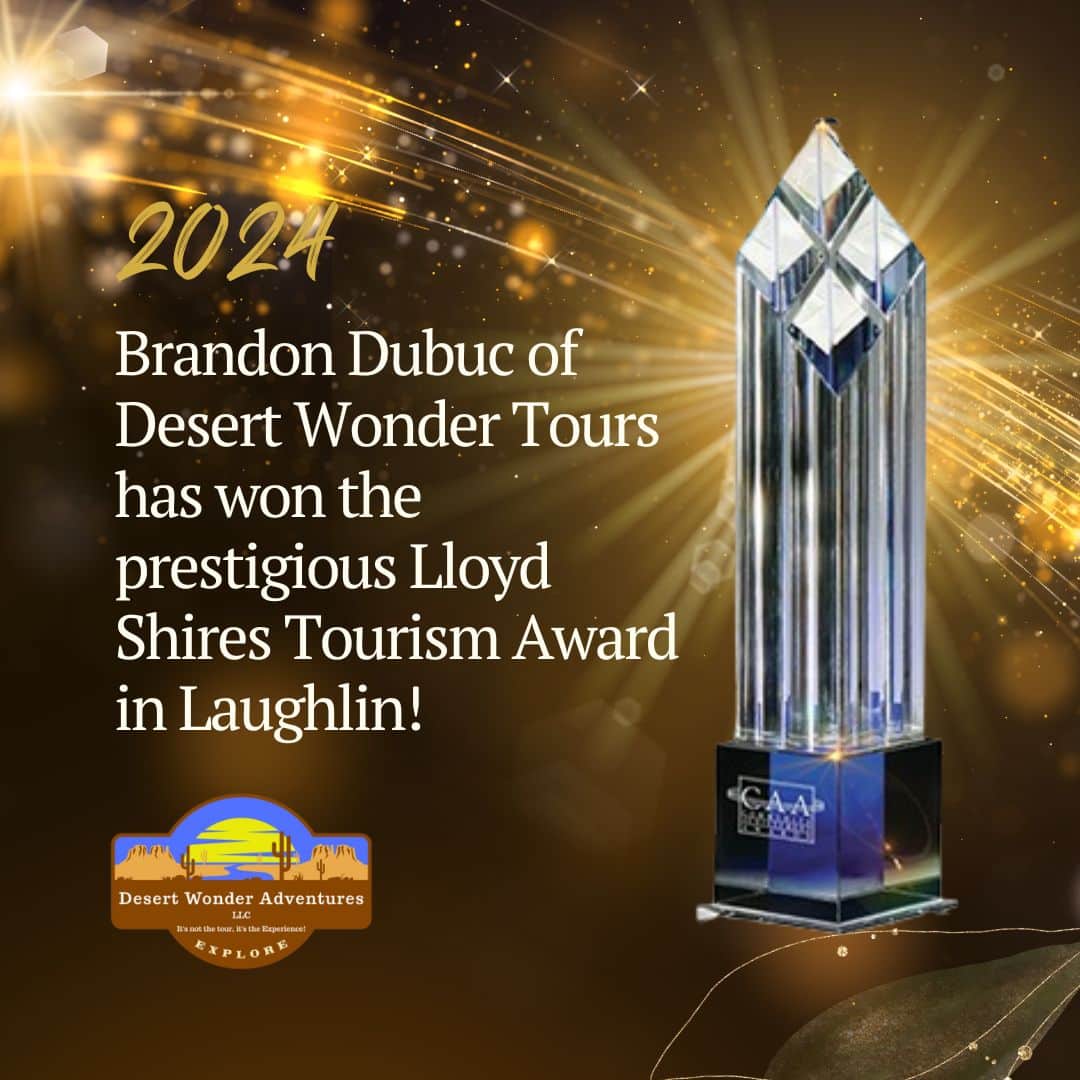 Brandon Dubuc receiving the 2024 Lloyd Shires Tourism Award at Laughlin Chamber of Commerce