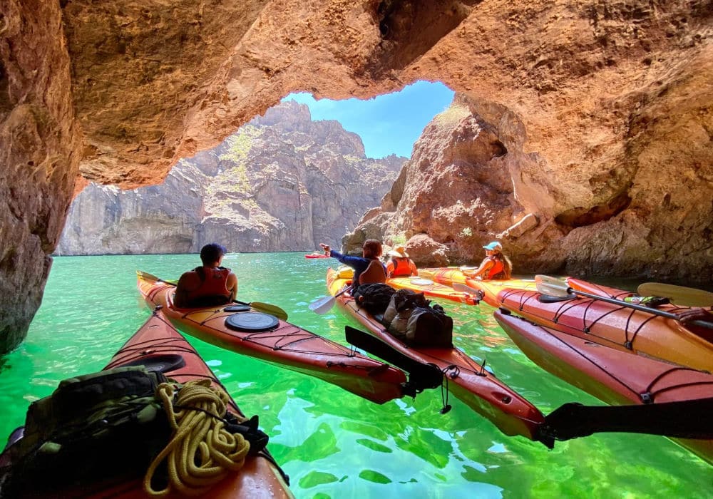 Guided kayaking to the glowing Emerald Cave on the Colorado River